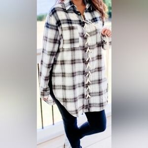 POL Lace Up Flannel Dress / Top
